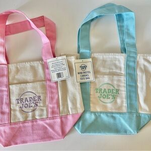 Trader Joe’s Mini Tote Bags - Pastel Blue and Pink Set of Two